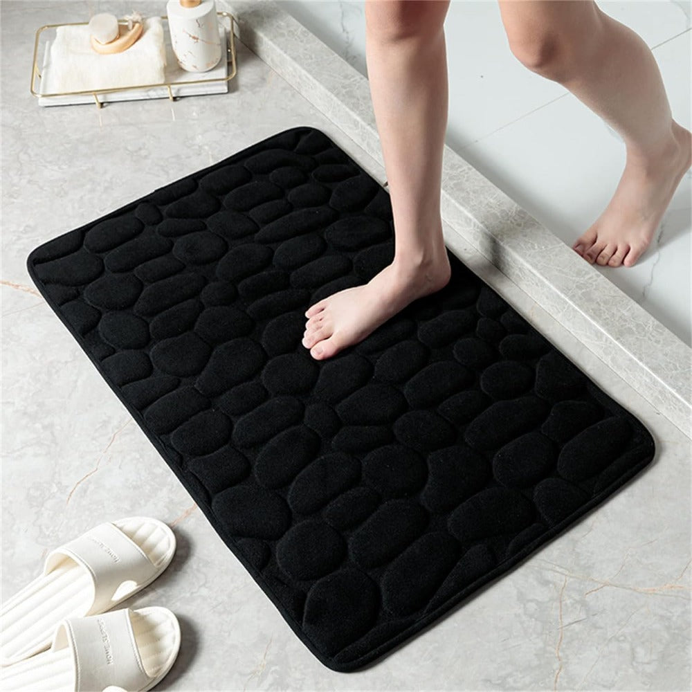 Mata Łazienkowa Antypoślizgowa z Wzorem Kamieni i Wkładem Memory Foam - Czarny