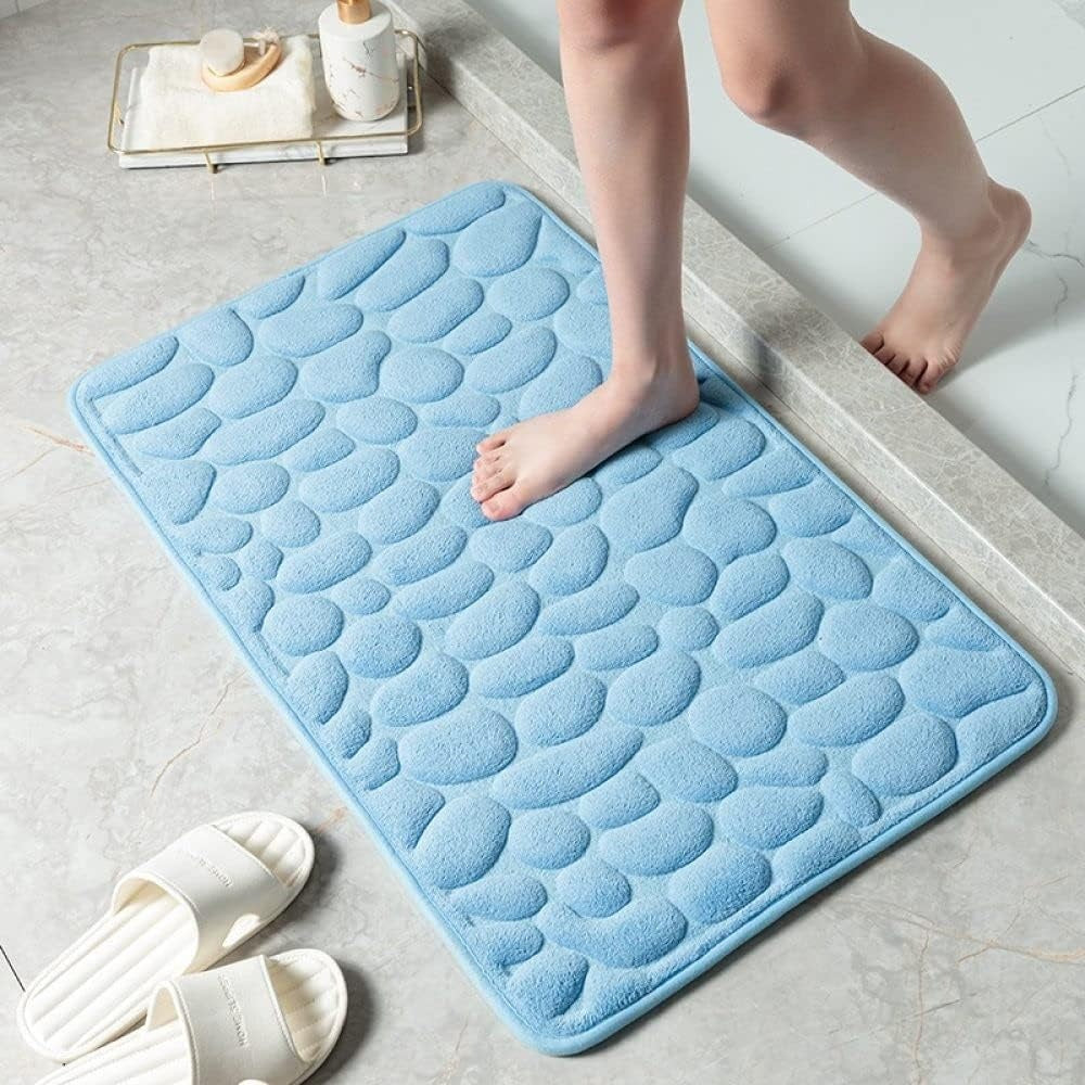 Mata Łazienkowa Antypoślizgowa z Wzorem Kamieni i Wkładem Memory Foam - Błękitny