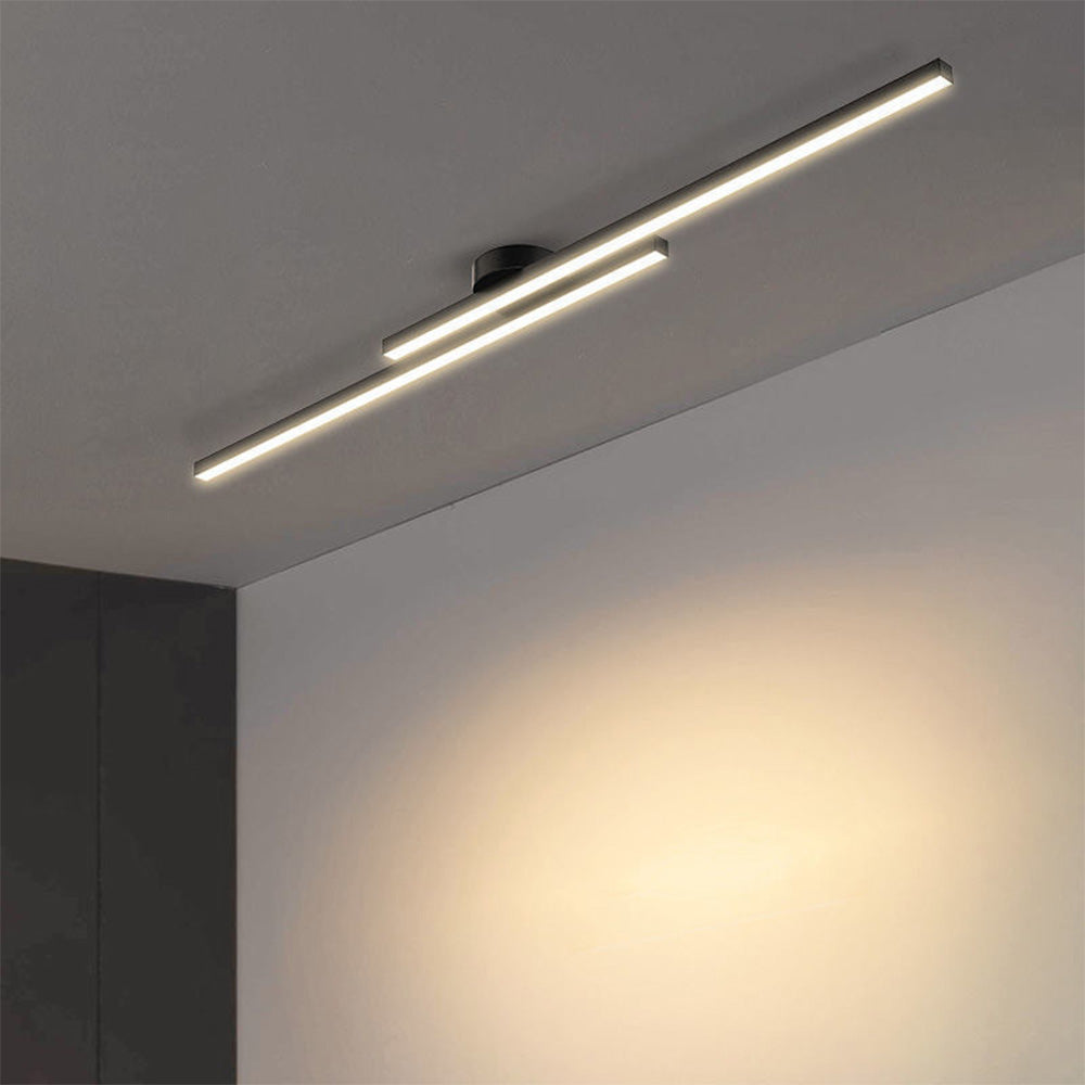 Minimalistyczna Lampa Sufitowa LED z Podwójnym Prętem Świetlnym - Czarny