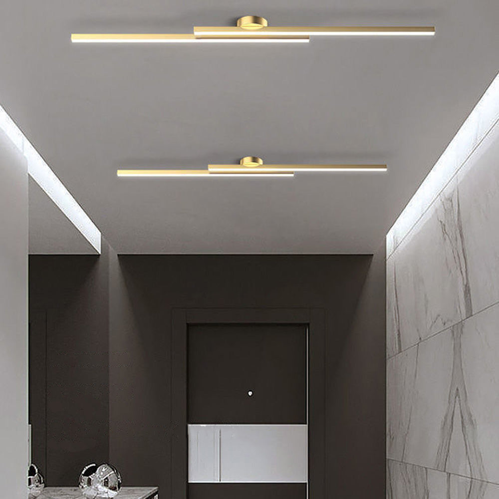 Minimalistyczna Lampa Sufitowa LED z Podwójnym Prętem Świetlnym - Złoty