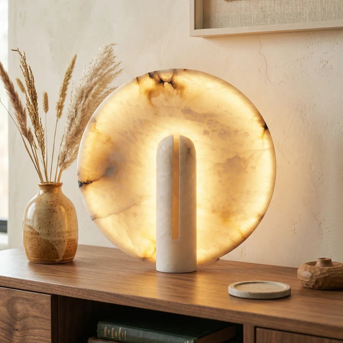 Lampa Stołowa Albastrowa Okrągła z Dyskiem