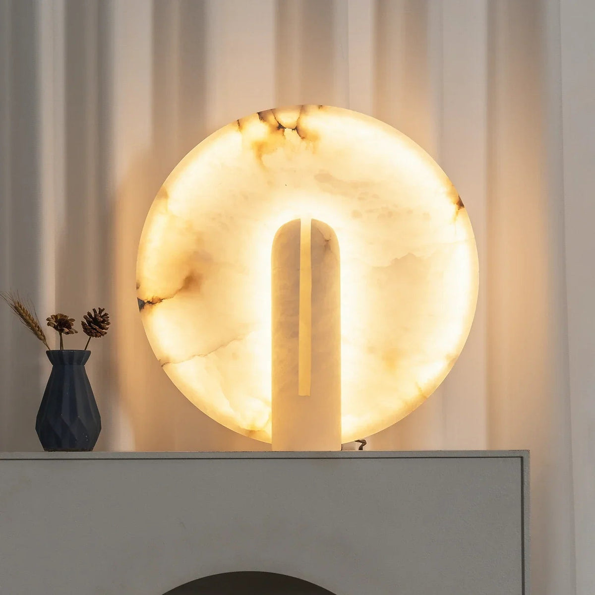 Lampa Stołowa Alabastrowa Okrągła z Dyskiem