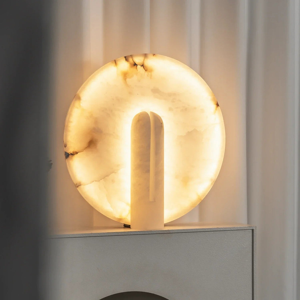 Lampa Stołowa Albastrowa Okrągła z Dyskiem - 7