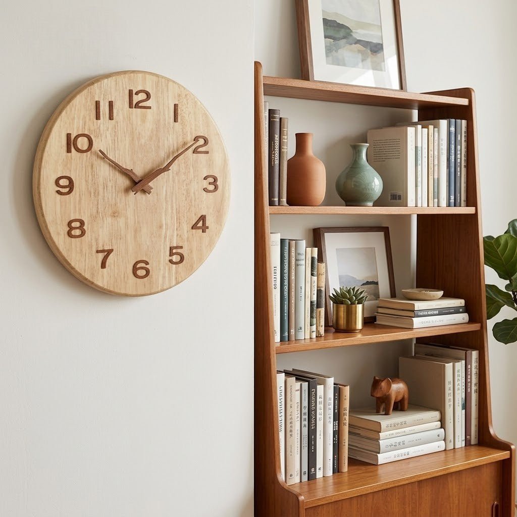 Zegar Ścienny z Drewna Kauczukowego z Cichym Mechanizmem - 12
