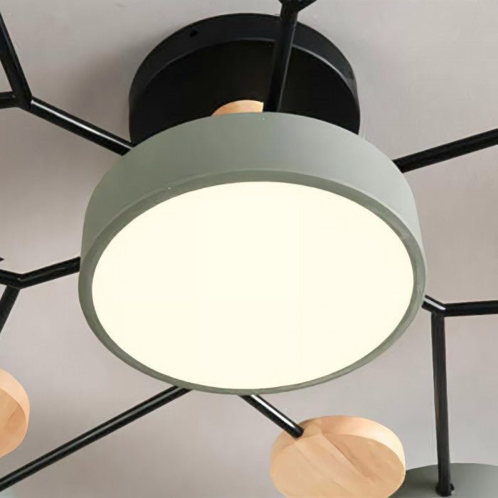 Lampa Sufitowa LED Geometryczna z Drewnianymi Akcentami