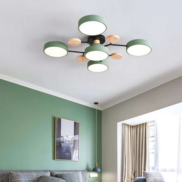 Lampa Sufitowa LED Geometryczna z Drewnianymi Akcentami