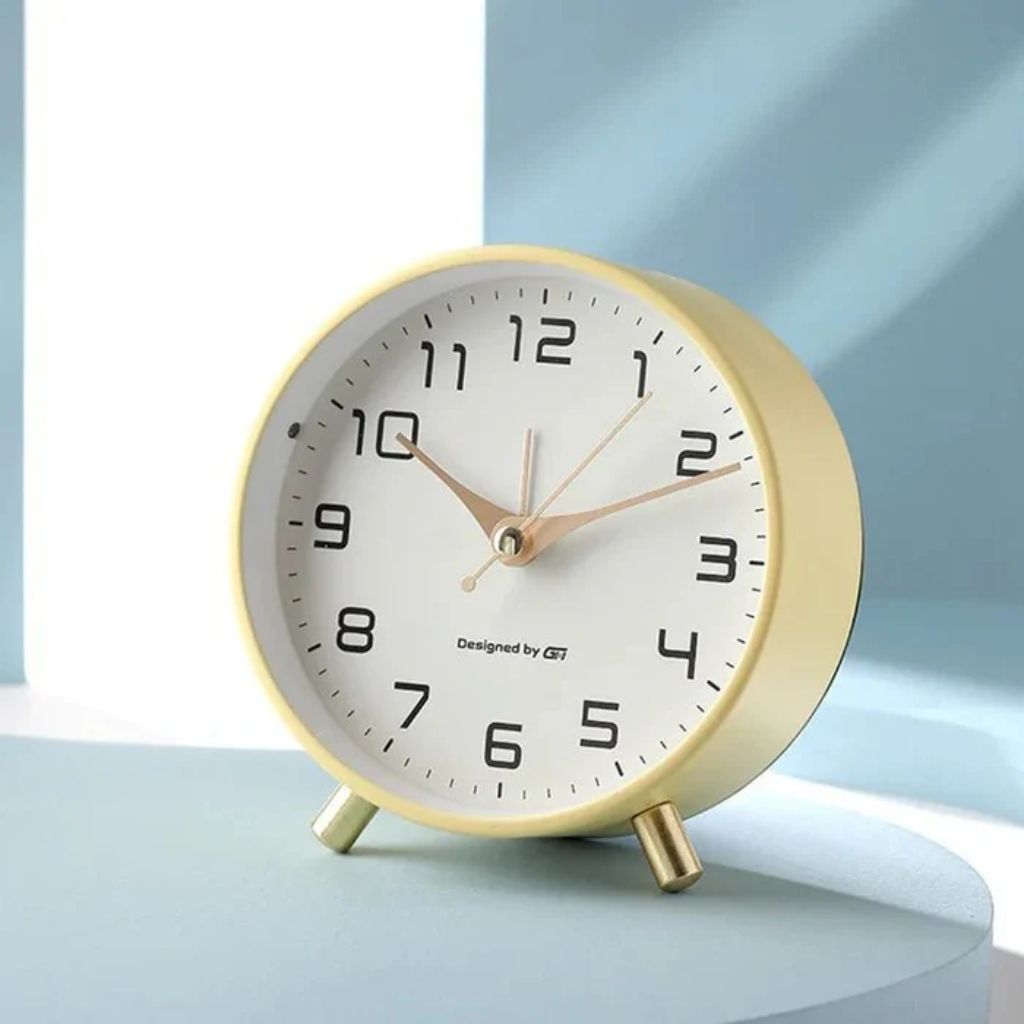 Zegar Stołowy Metalowy Cichy Skandynawski 12 Cm - Żółty