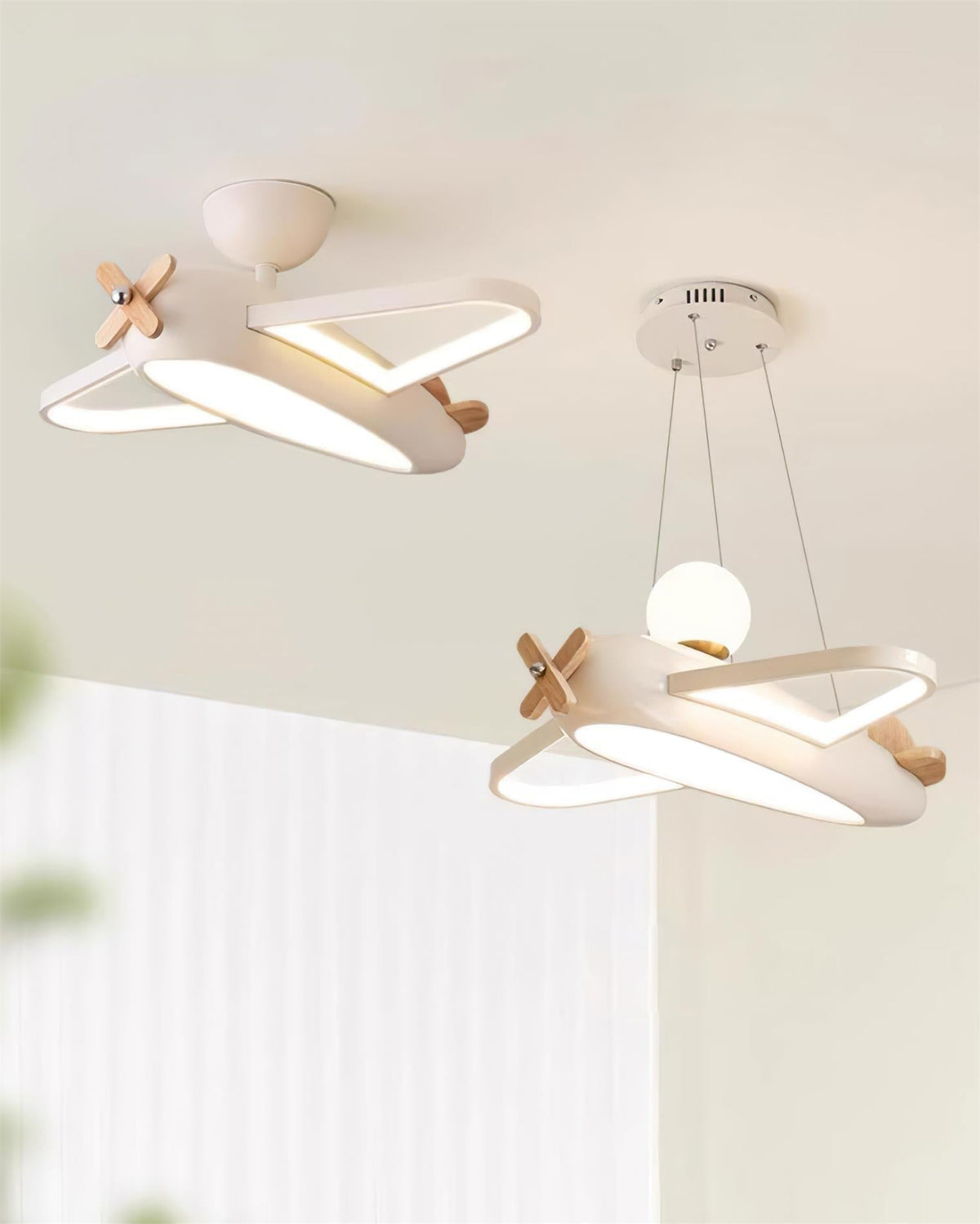Nowoczesna Lampa Sufitowa w Kształcie Samolotu z Drewnianym Śmigłem - 14