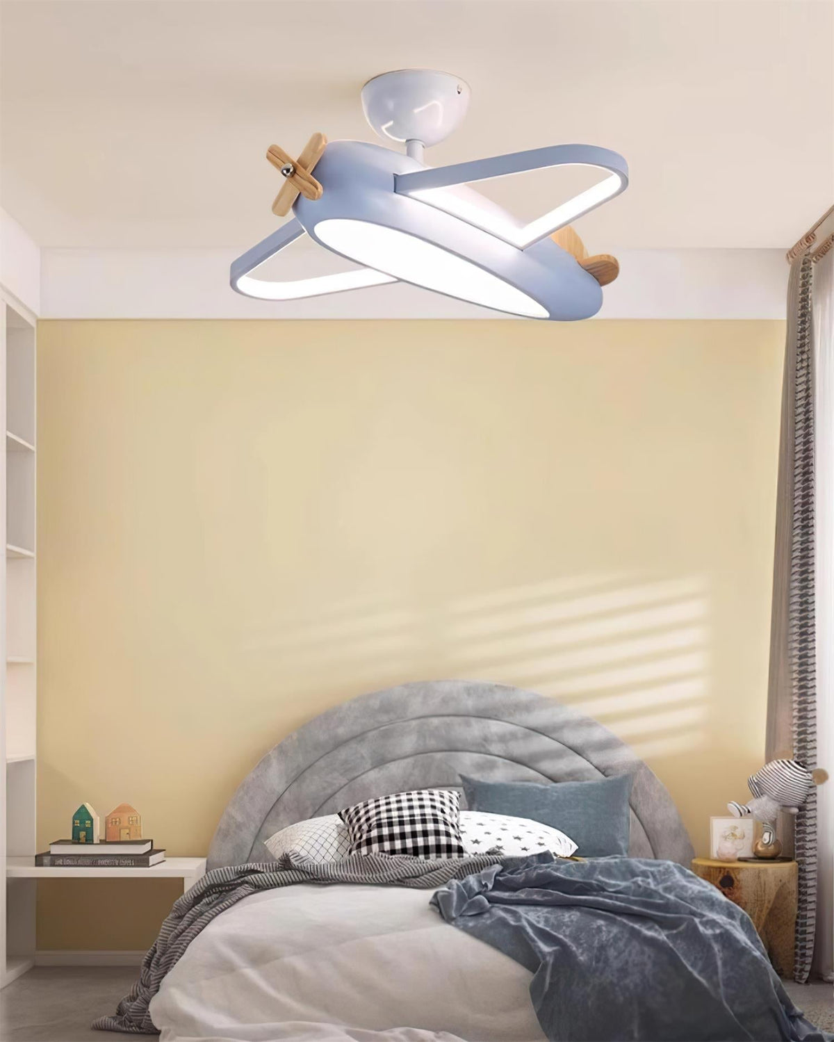 Nowoczesna Lampa Sufitowa w Kształcie Samolotu z Drewnianym Śmigłem - 15