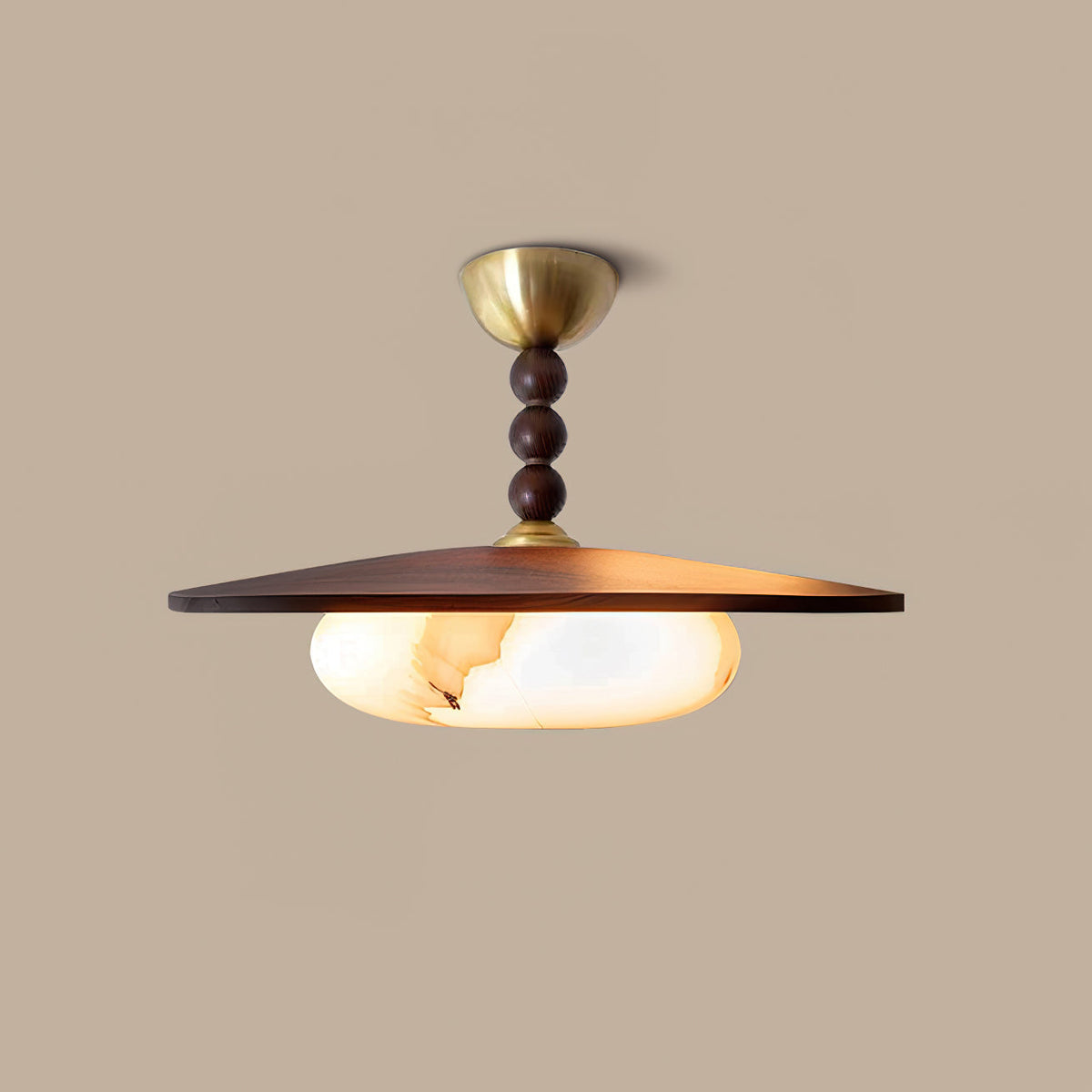 Nowoczesna Lampa Sufitowa z Drewnianym Kloszem i Mosiężnymi Detalami - 10