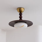 Nowoczesna Lampa Sufitowa z Drewnianym Kloszem i Mosiężnymi Detalami - 12