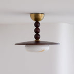 Nowoczesna Lampa Sufitowa z Drewnianym Kloszem i Mosiężnymi Detalami - 13