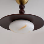 Nowoczesna Lampa Sufitowa z Drewnianym Kloszem i Mosiężnymi Detalami - 21