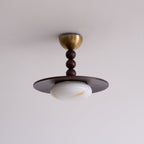Nowoczesna Lampa Sufitowa z Drewnianym Kloszem i Mosiężnymi Detalami - 23