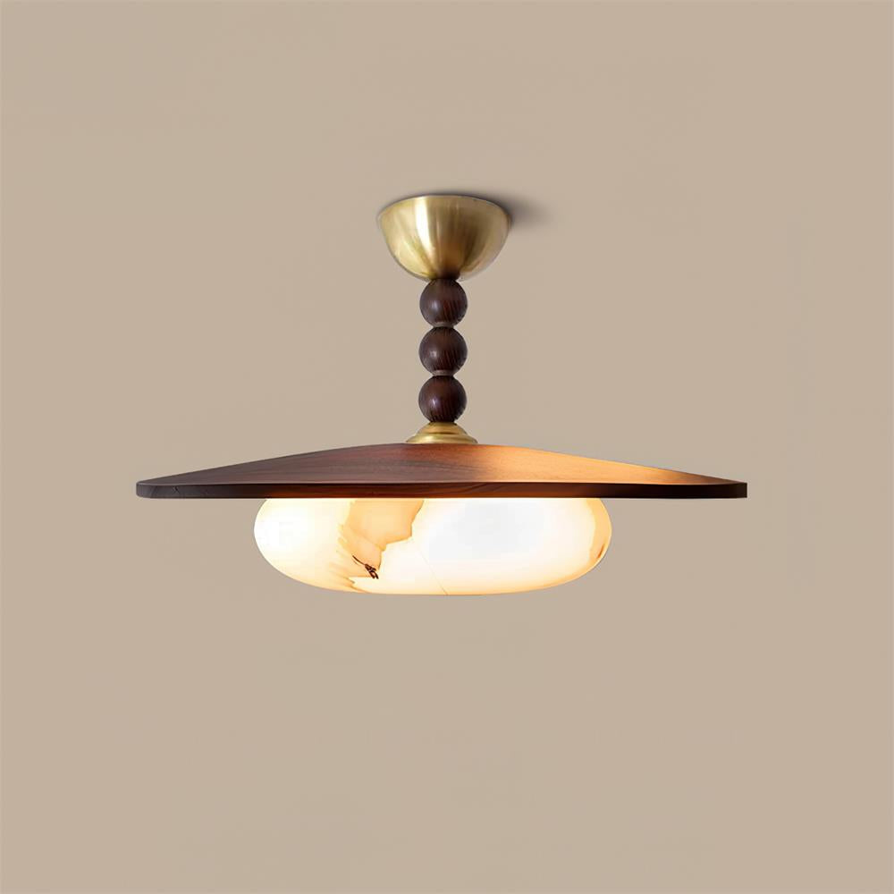 Nowoczesna Lampa Sufitowa z Drewnianym Kloszem i Mosiężnymi Detalami - 26