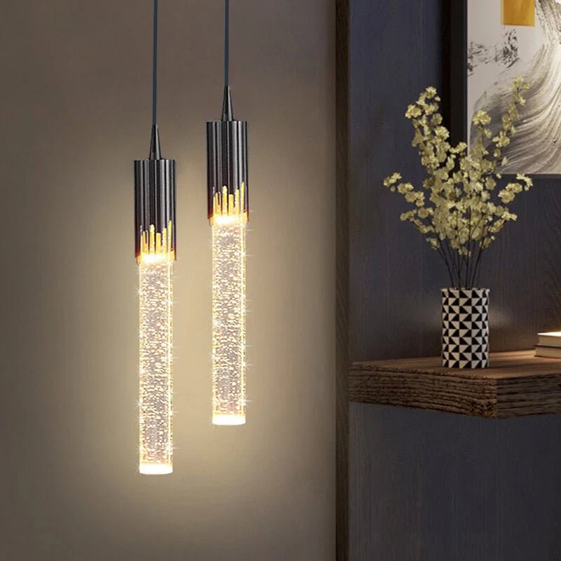 Nowoczesna Lampa Wisząca w Kształcie Cylindra ze Szklanym Kloszem - Czarny