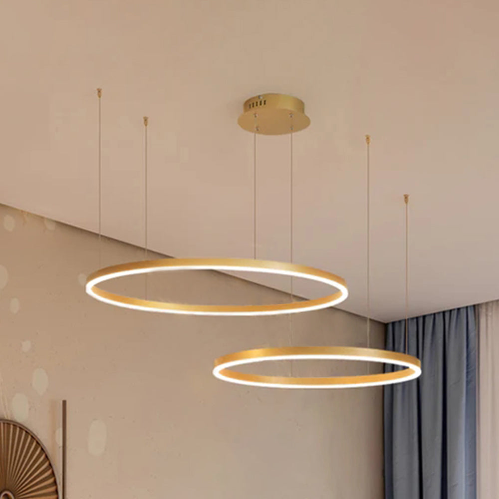 Nowoczesna Lampa Wisząca z Okrągłymi Pierścieniami - Złota rama