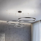 Nowoczesna Lampa Wisząca z Okrągłymi Pierścieniami - Czarna rama