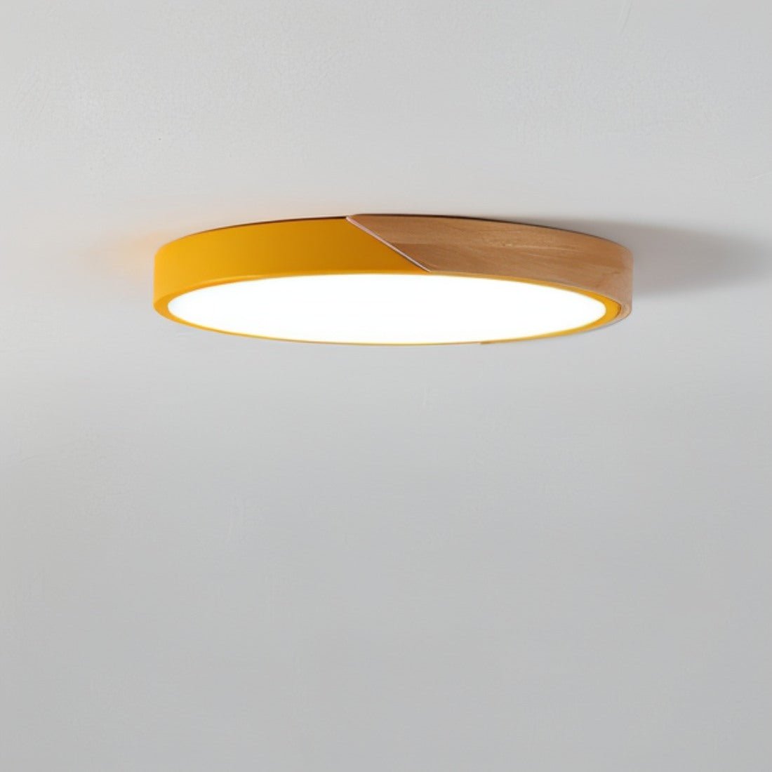 Plafon Sufitowy LED z Drewnianym Akcentem Okrągły i Kwadratowy - Żółty Okrągły