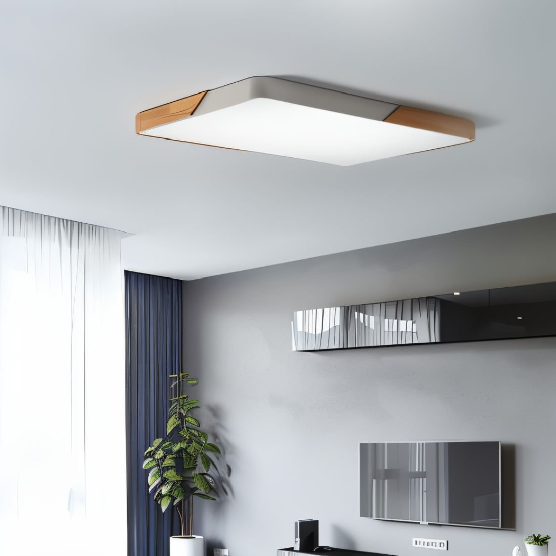 Plafon Sufitowy LED z Drewnianym Akcentem Okrągły i Kwadratowy - 3