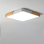 Plafon Sufitowy LED z Drewnianym Akcentem Okrągły i Kwadratowy - Biały Kwadratowy