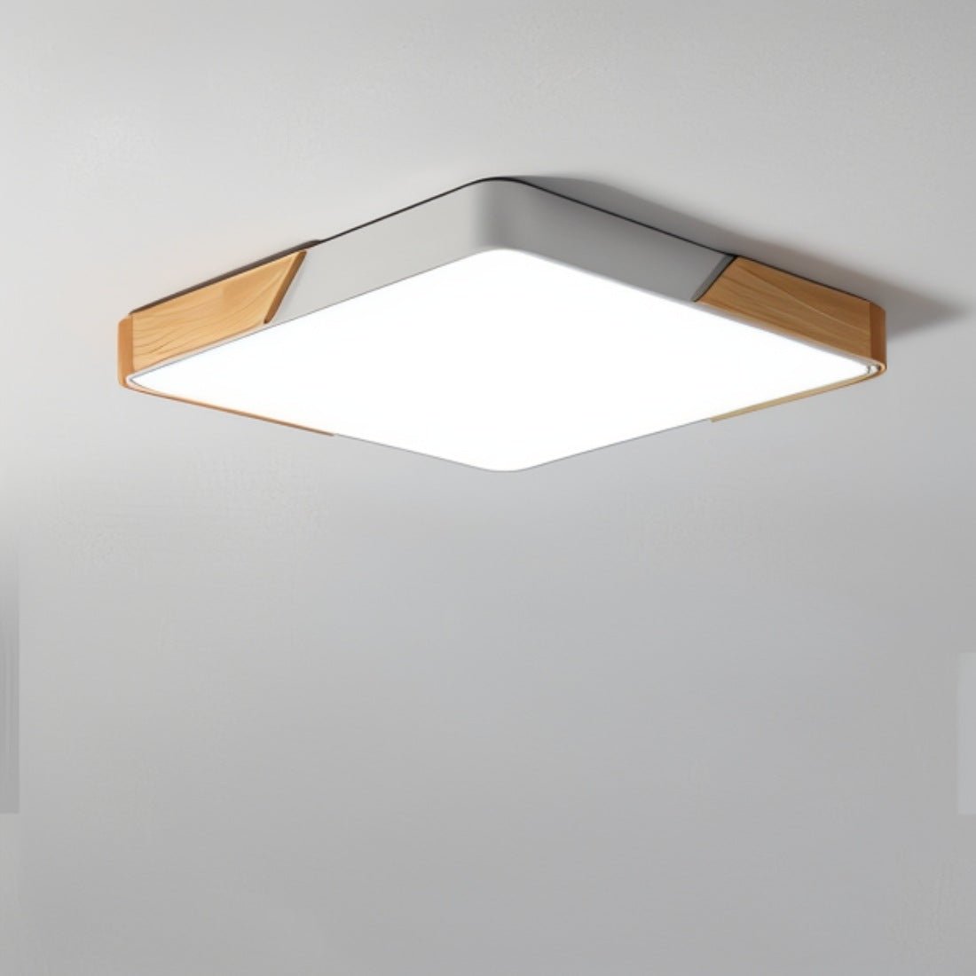 Plafon Sufitowy LED z Drewnianym Akcentem Okrągły i Kwadratowy - Biały Kwadratowy