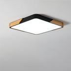Plafon Sufitowy LED z Drewnianym Akcentem Okrągły i Kwadratowy - Czarny Kwadratowy