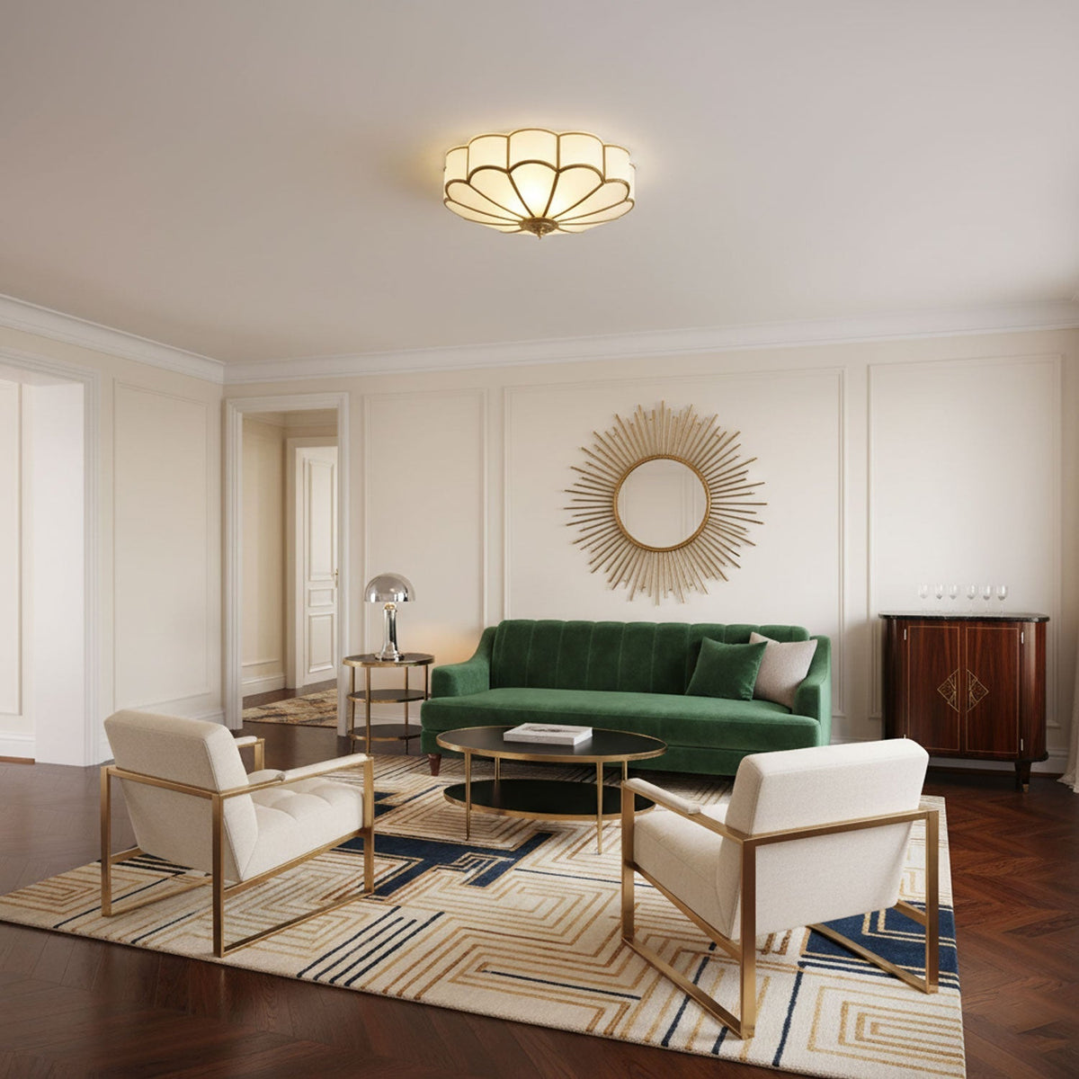 Lampa Sufitowa Art Deco z Matowymi Kloszami w Kształcie Kwiatu - 18