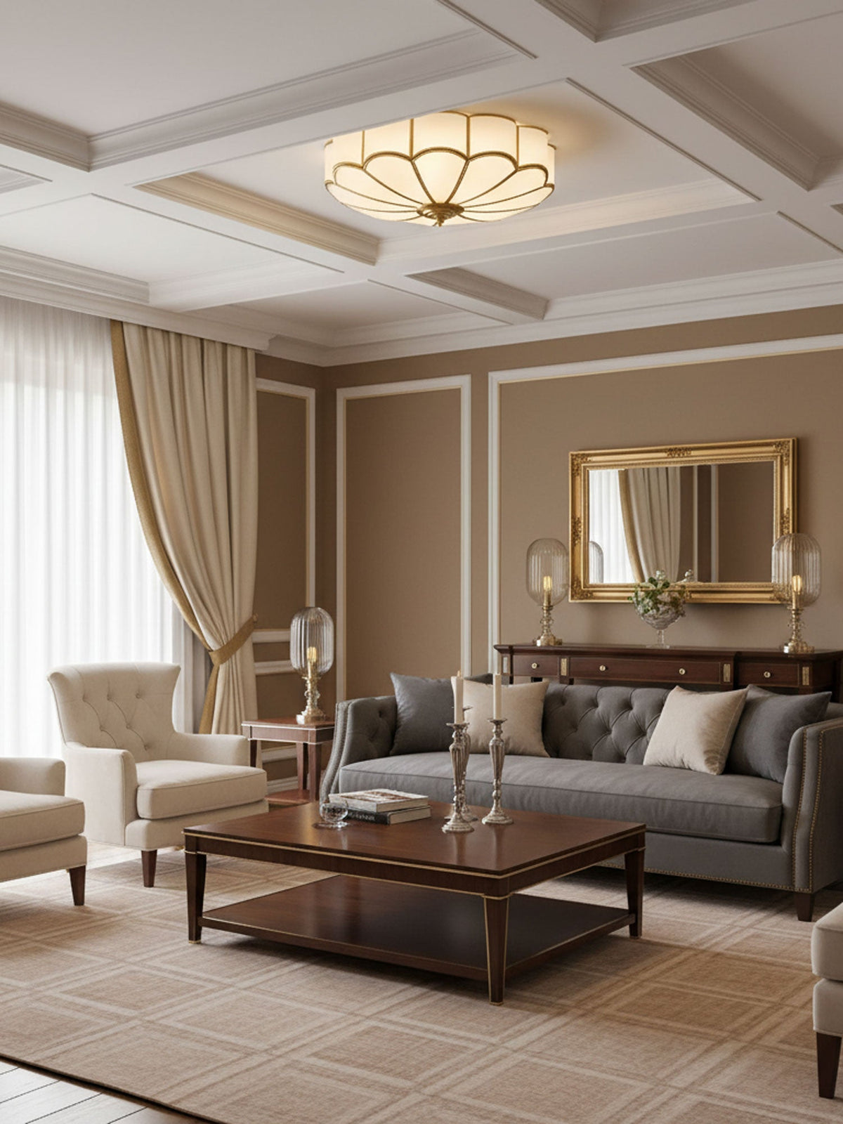 Lampa Sufitowa Art Deco z Matowymi Kloszami w Kształcie Kwiatu - 19