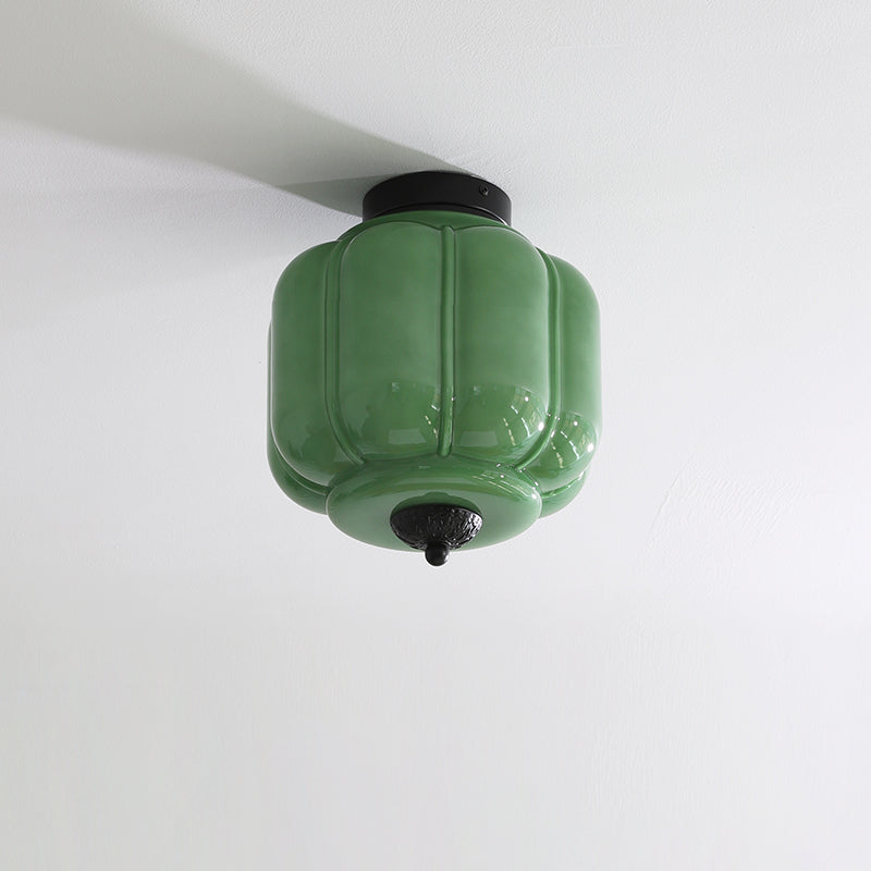 Lampa Sufitowa Art Deco ze Szklanym Kloszem - Czarny/Zielony