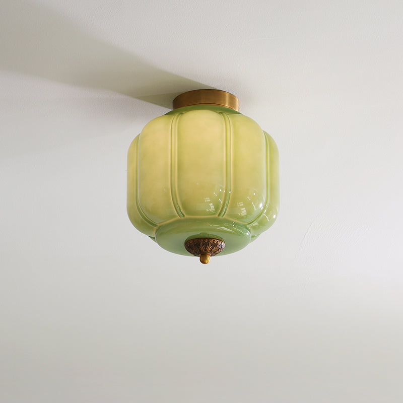 Lampa Sufitowa Art Deco ze Szklanym Kloszem - Złoty/Zielony