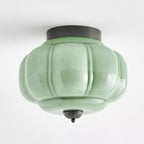 Lampa Sufitowa Art Deco ze Szklanym Kloszem - Czarny/Zielony
