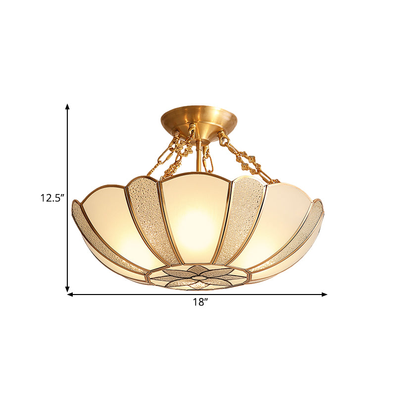 Lampa Sufitowa Art Deco z Kloszem ze Szkła Opalowego i Mosiądzu - 7