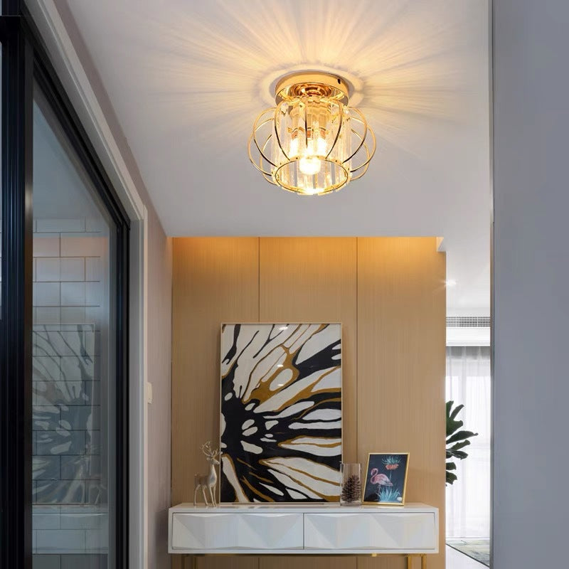 Lampa Sufitowa Art Deco z Kryształowym Kloszem - Złoty