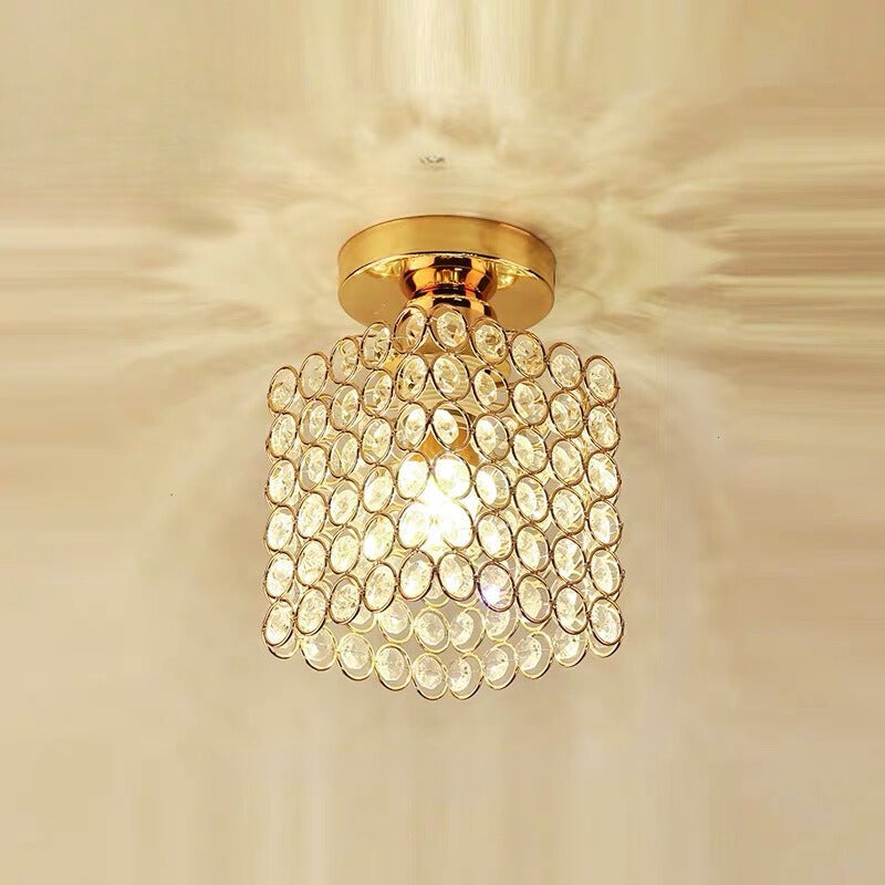 Lampa Sufitowa Art Deco z Kryształowym Kloszem - Złoty