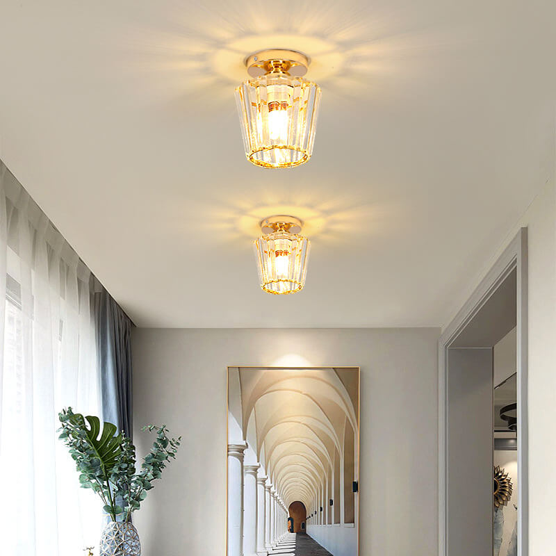Lampa Sufitowa Art Deco z Kryształowym Kloszem - Złoty