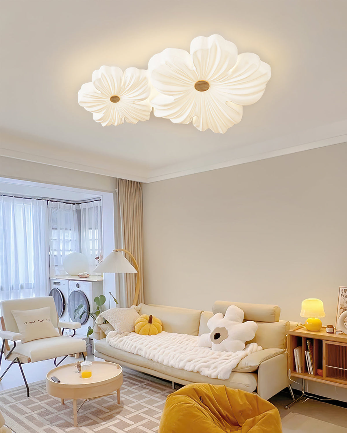 Lampa Sufitowa Kwiat Nowoczesna z Drewnianym Detalem