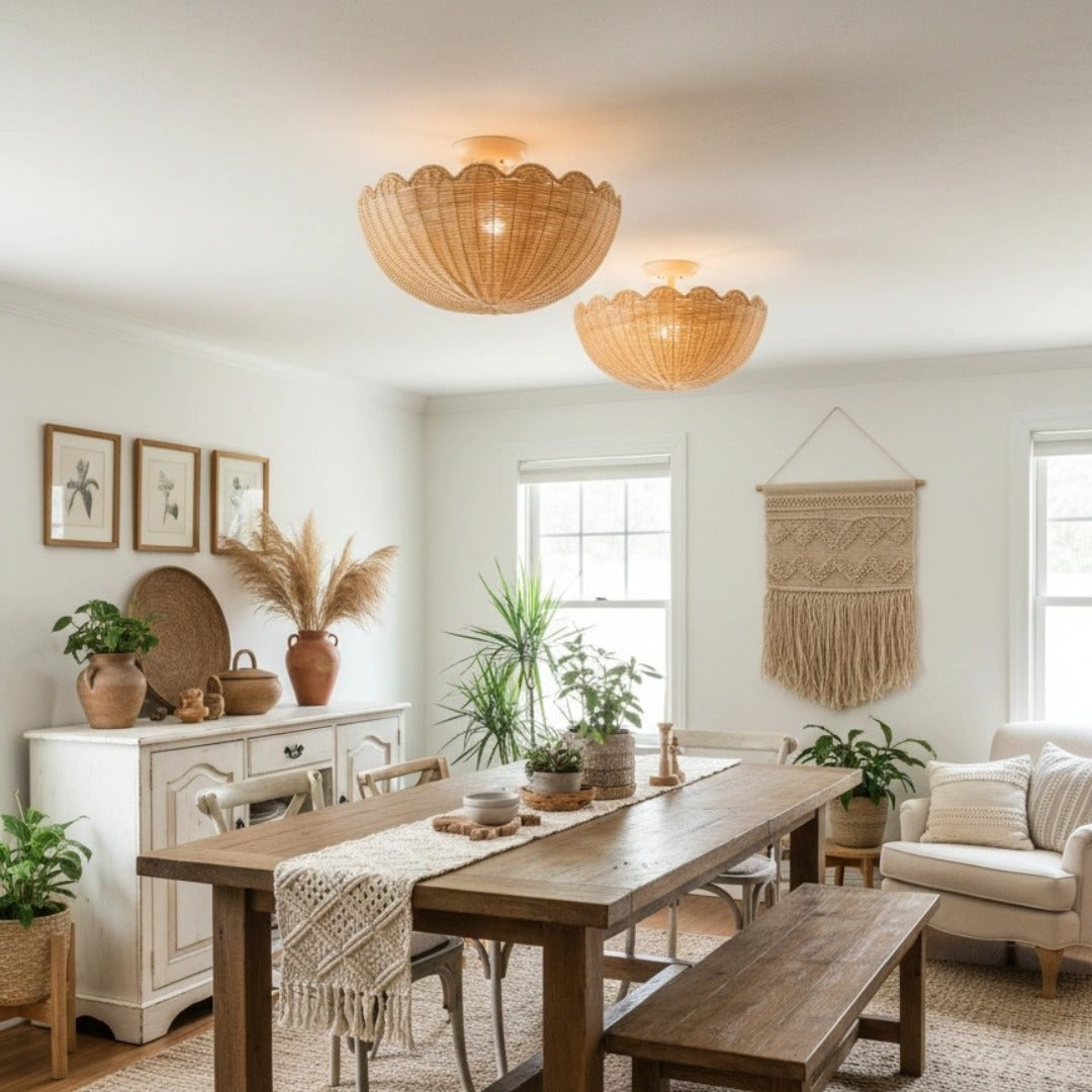 Lampa Sufitowa Boho z Plecionym Rattanowym Kloszem - 13
