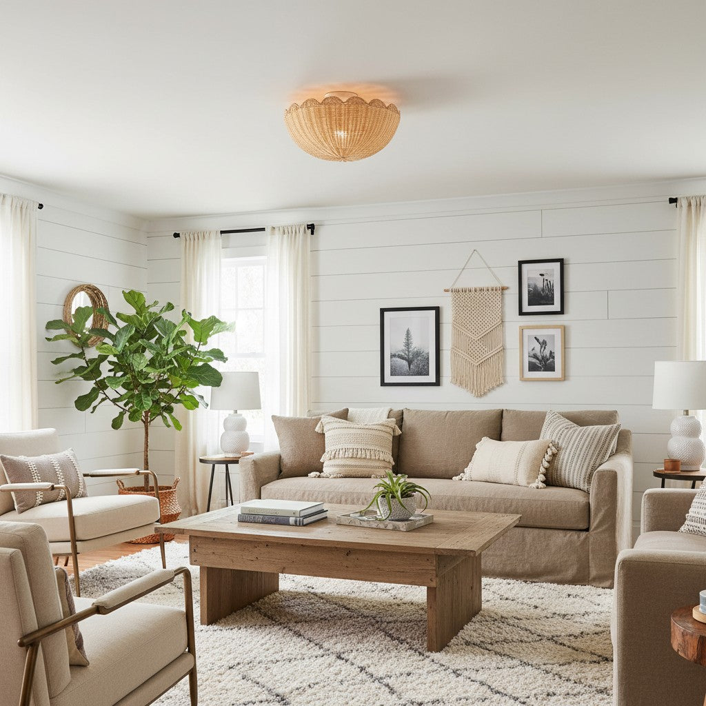 Lampa Sufitowa Boho z Plecionym Rattanowym Kloszem - 16
