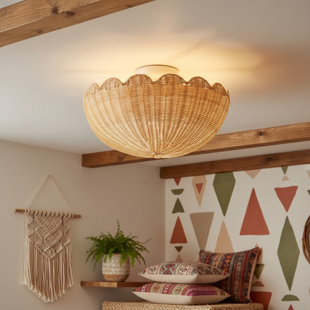 Lampa Sufitowa Boho z Plecionym Rattanowym Kloszem - 3