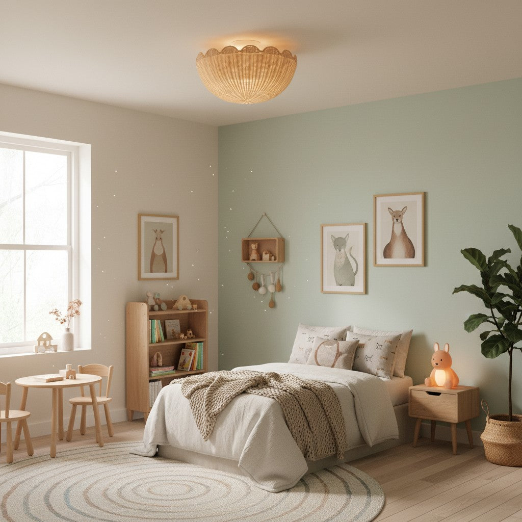 Lampa Sufitowa Boho z Plecionym Rattanowym Kloszem