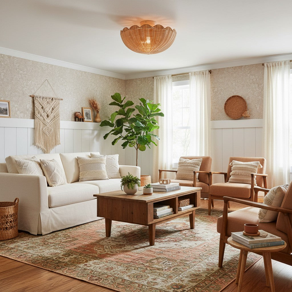 Lampa Sufitowa Boho z Plecionym Rattanowym Kloszem - 9