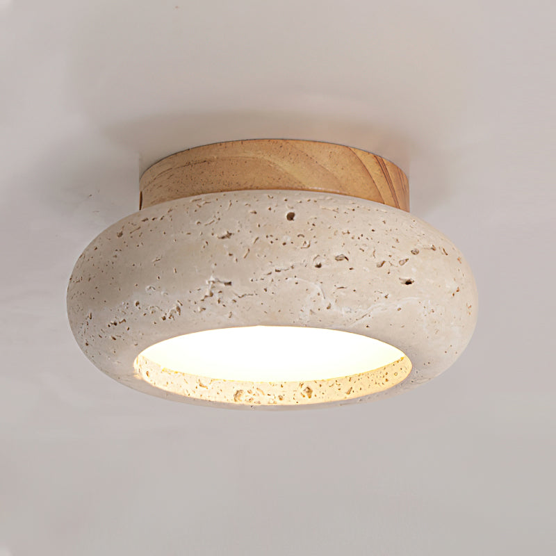 Lampa Sufitowa Bohemian z Okrągłym Kloszem z Trawertynu - Drewno