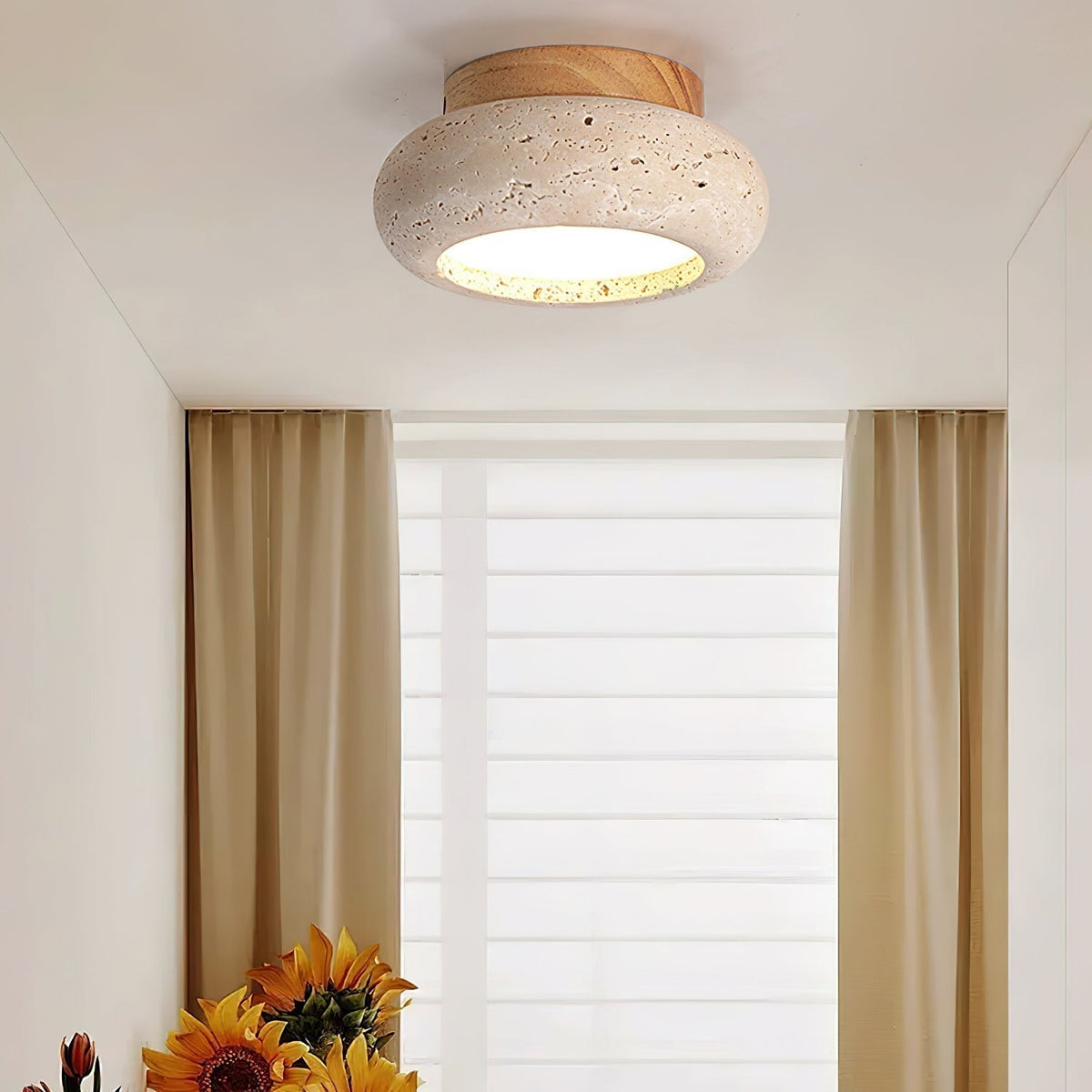 Lampa Sufitowa Bohemian z Okrągłym Kloszem z Trawertynu