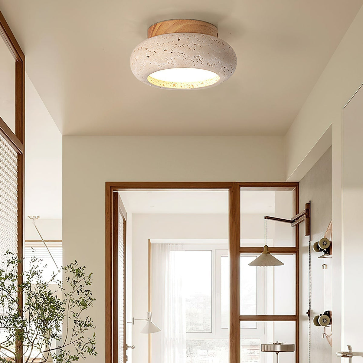 Lampa Sufitowa Bohemian z Okrągłym Kloszem z Trawertynu - 7