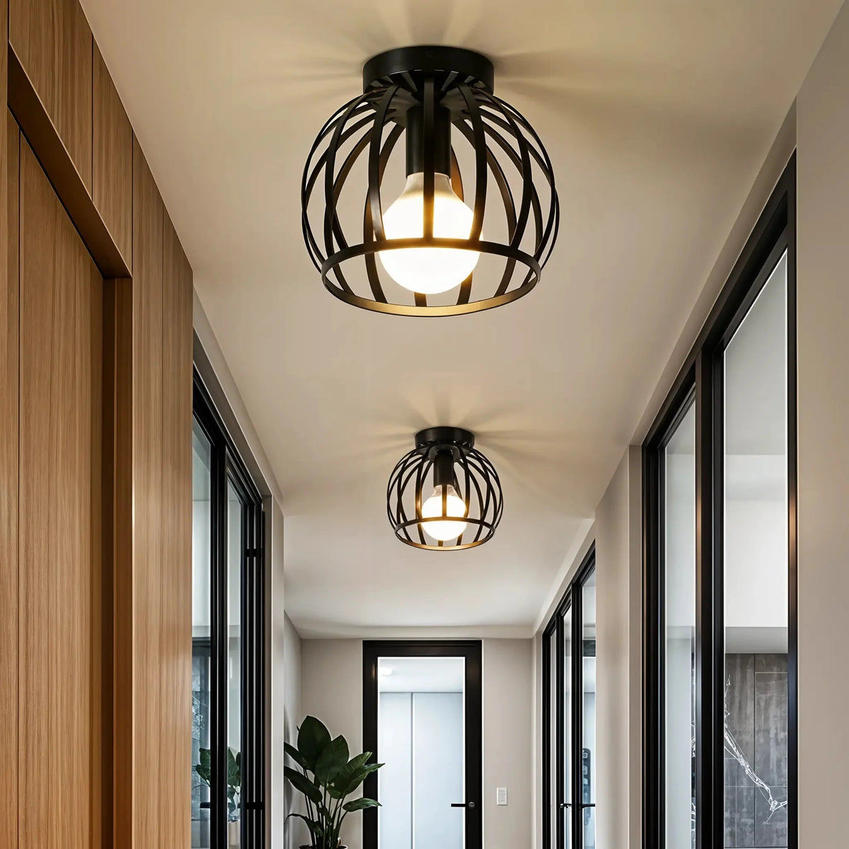Lampa Sufitowa Industrialna z Metalowym Kloszem Kratownicą - 3