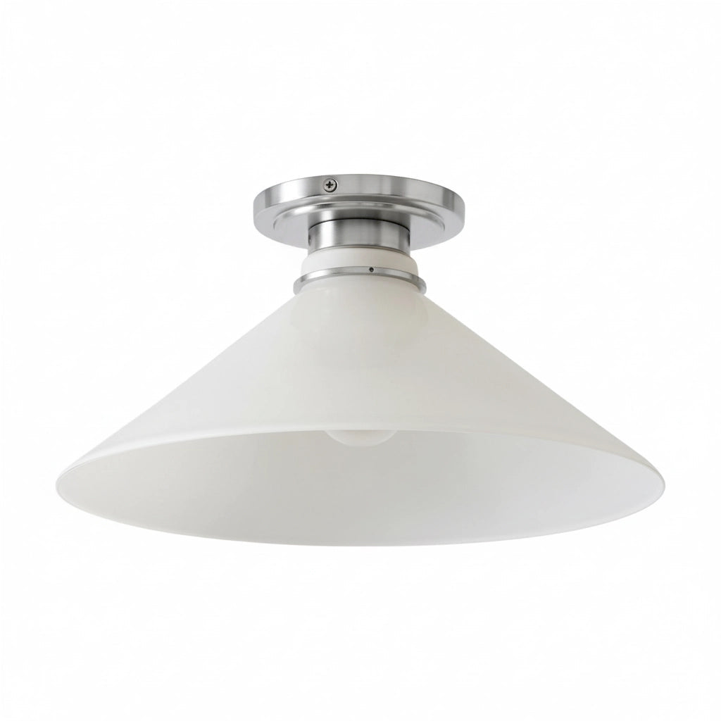 Lampa Sufitowa Wiejska z Stożkowym Kloszem i Metalową Oprawką - Mleczne szkło