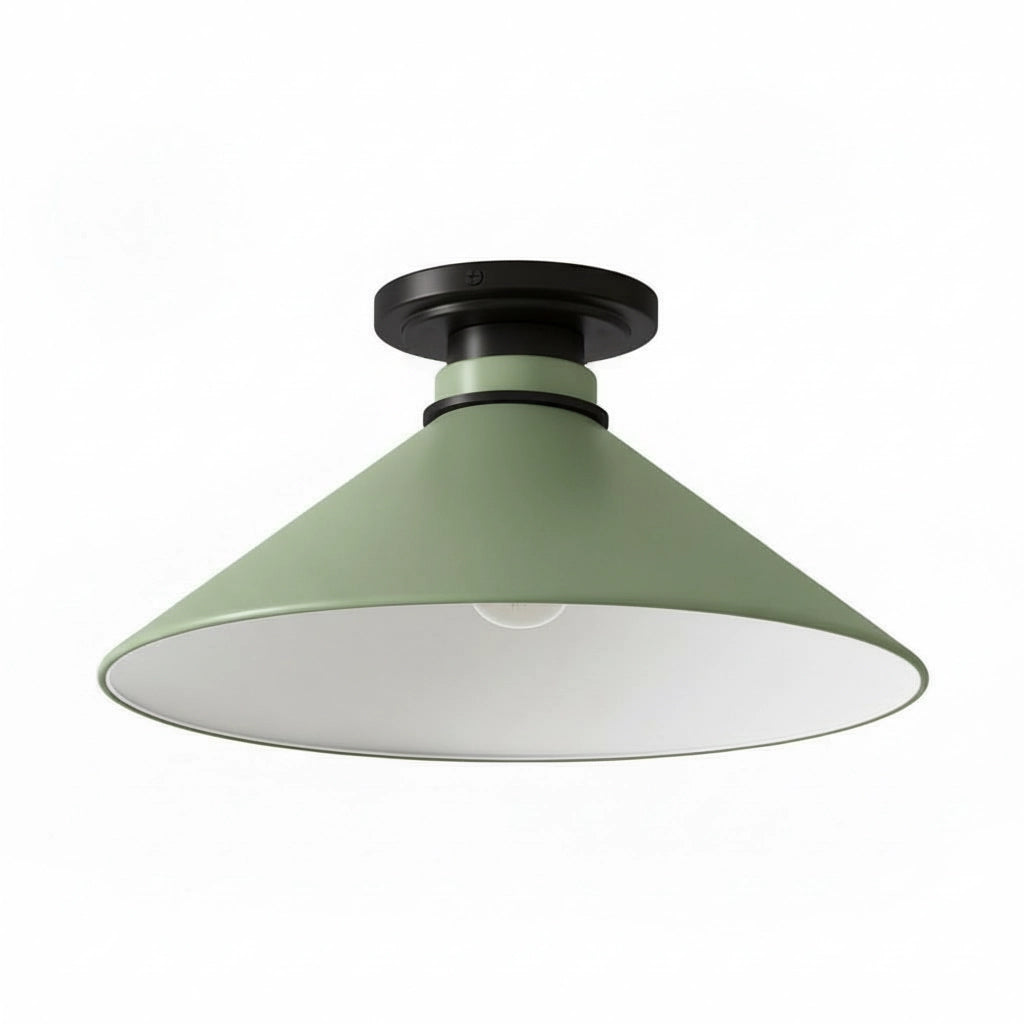 Lampa Sufitowa Wiejska z Stożkowym Kloszem i Metalową Oprawką - Seladynowy powlekany