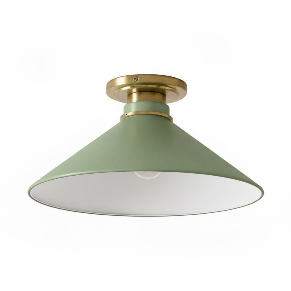 Lampa Sufitowa Wiejska z Stożkowym Kloszem i Metalową Oprawką - Seladynowy powlekany
