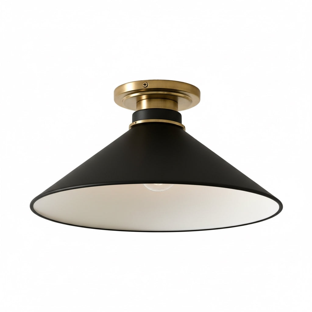 Lampa Sufitowa Wiejska z Stożkowym Kloszem i Metalową Oprawką - Czarny